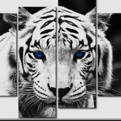 Blue Eyed White Tiger - 4 Panel Canvas 