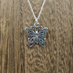 16 Inch Sterling Silver Quality Thick Butterfly Pendant Necklace