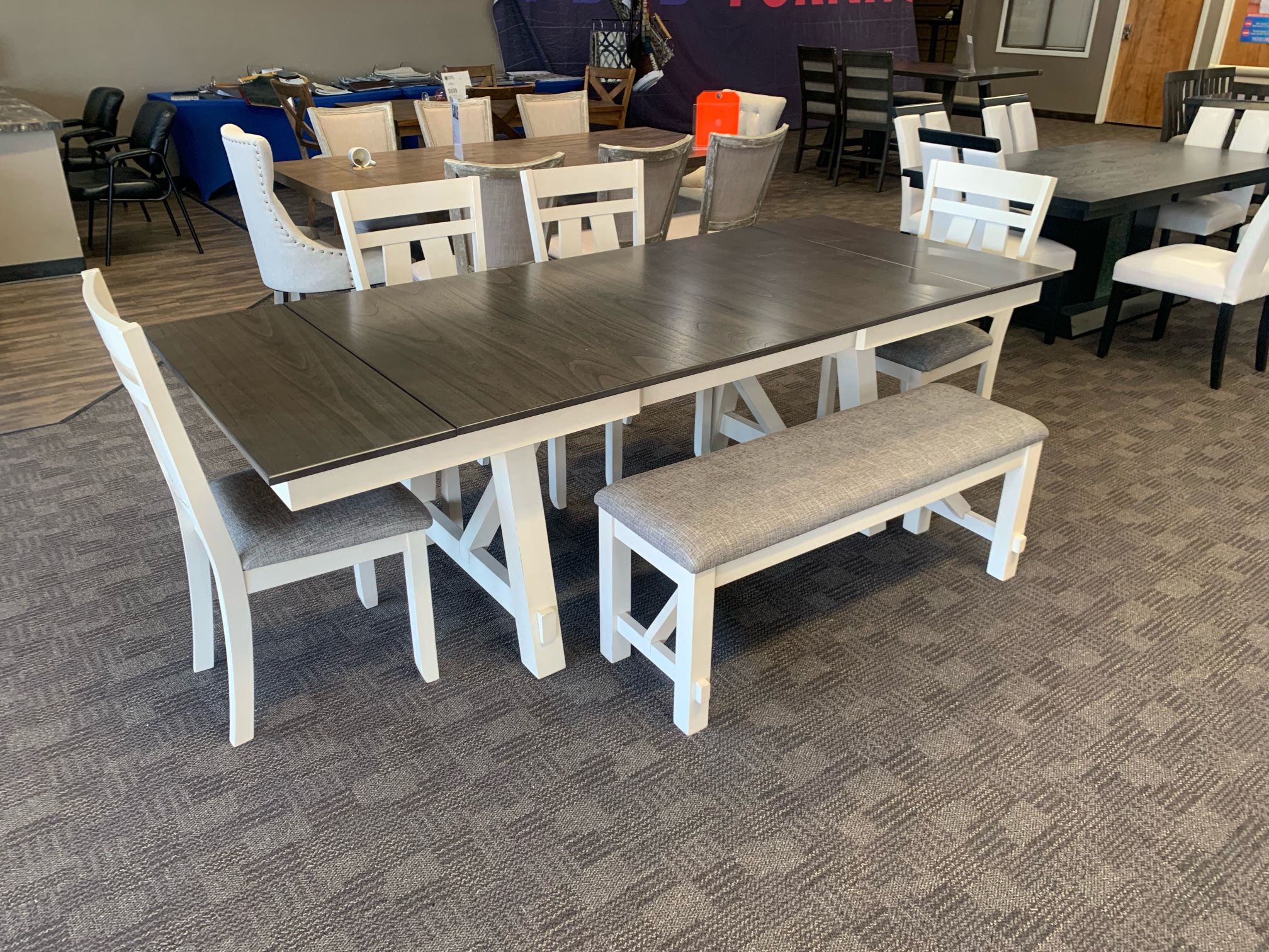 White And Brown Farmhouse Dining Set 