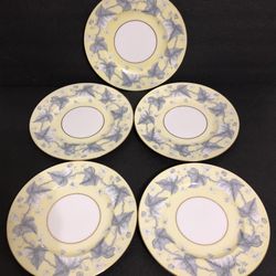 Five WEDGWOOD ENGLAND "Josephine Yellow” Luncheon Plates 9”