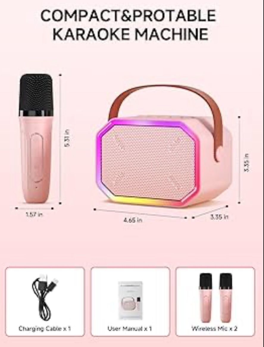Karaoke Mini Portable Bluetooth Speaker with 2 Wireless Microphones