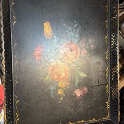Vintage Hand Painted Floral Toleware Serving Tray