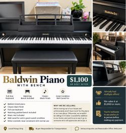 Baldwin Piano with Bench – Great Condition – Moving Sale!