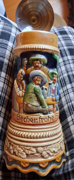 German music box Ceramic Beer Stein with Pewter Lid