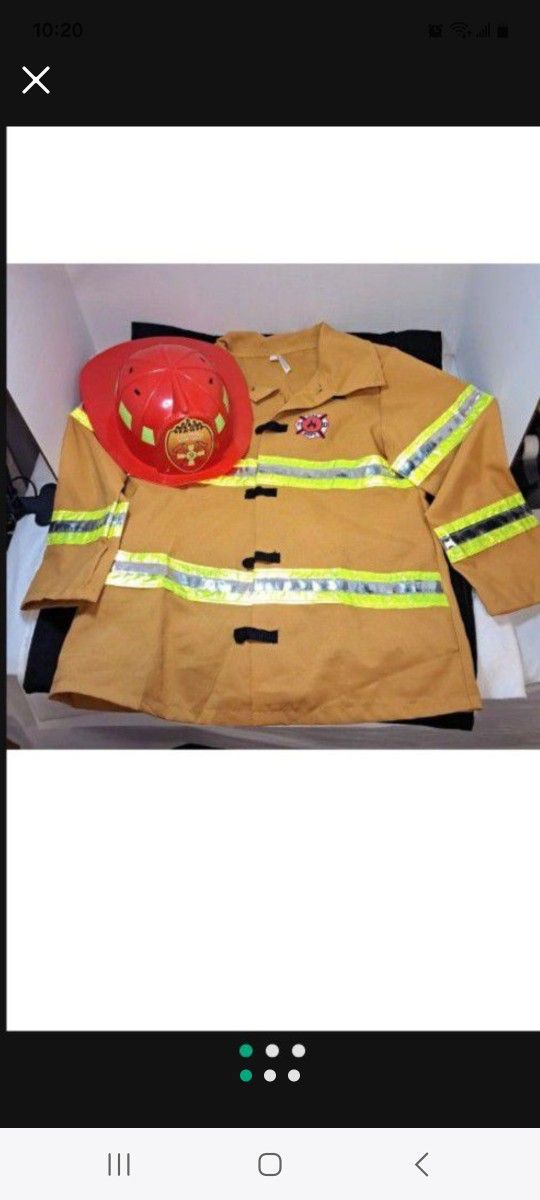 Firefighter Fireman Jacket and Hat Dress Up Costume Halloween Kids Size 4-6