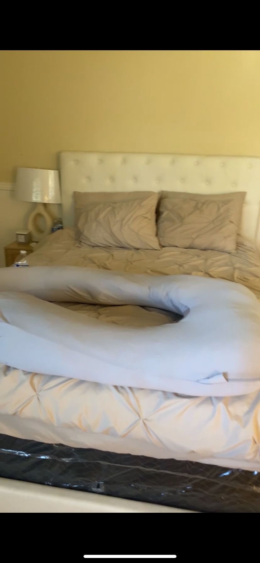 WHITE LEATHER QUEEN BED FRAME
