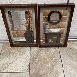 Two glass pictures for the bathroom