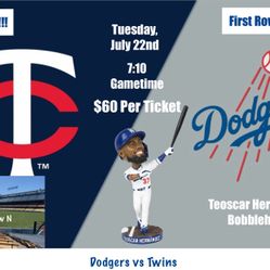 7/22 - Dodgers Vs Minnesota Twins Tickets @ Dodger Stadium (Teoscar Hernandez Bobblehead Night)