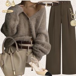 Women’s Fuzzy Cardigan Sweater – Beige – Size S