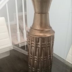Large Leaf Faux Plant, with Decorative Metal Vase