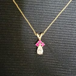14kt 1ct Diamod And 3 Buby Necklace 