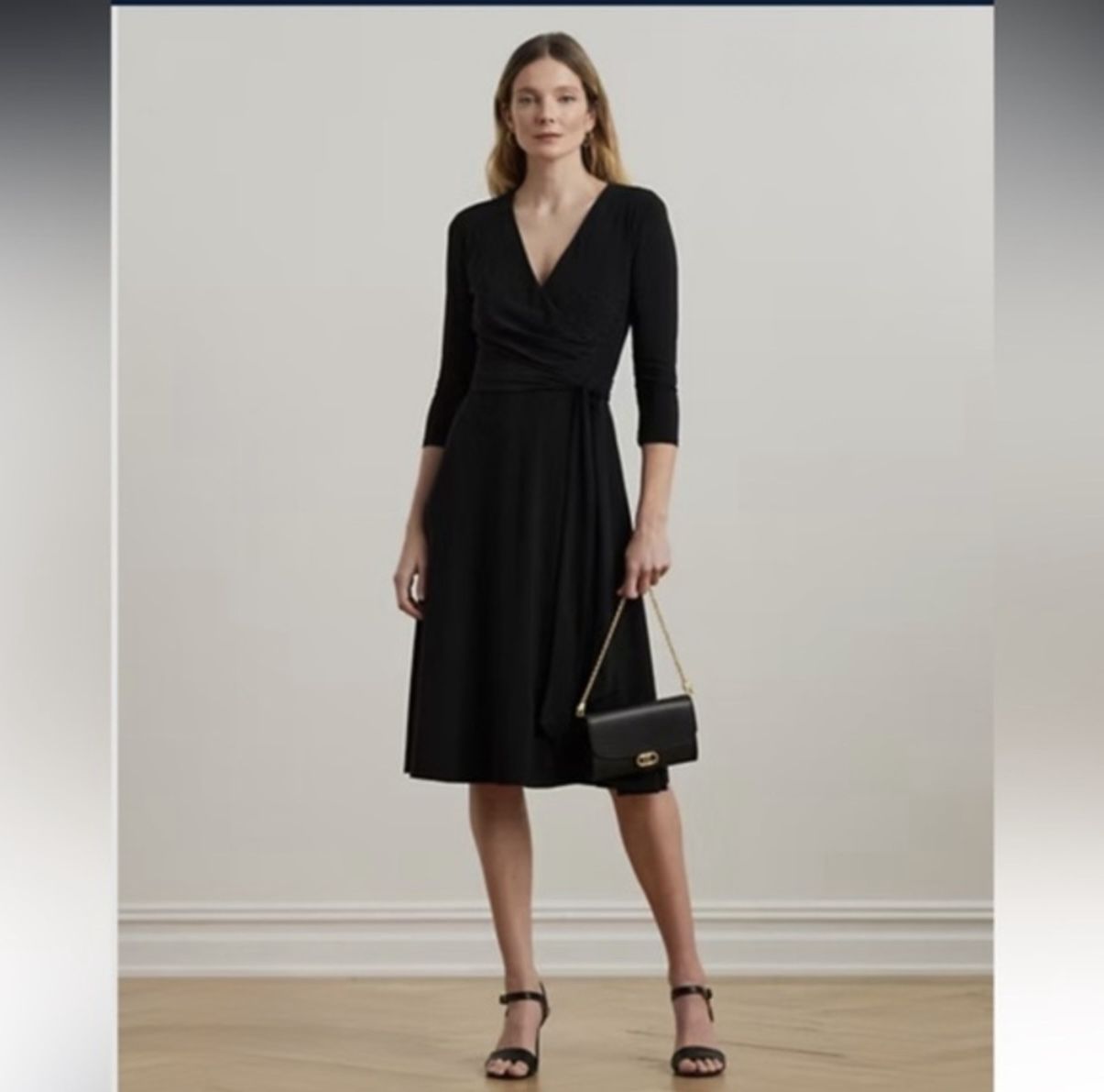 Lauren Ralph Lauren Black Surplice Jersey Dress - Size 6