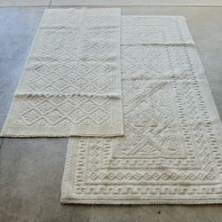 Set of 2 Textured Ivory Rugs from Italy No Stains Boho