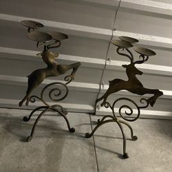 2 Wrought Iron Reindeer Candle Holder 
