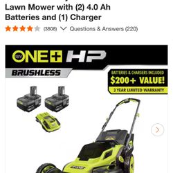 RYOBI ONE+ HP 18V Brushless 16 in. Cordless Battery Walk Behind Push Lawn Mower with (2) 4.0 Ah Batteries and (1) Charger