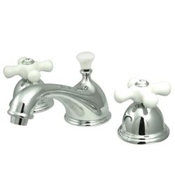 Kingston Heirloom KS3961PX - Restoration Two-Handle 3-Hole Deck Mount Widespread Bathroom Faucet with Brass Pop-Up, Polished Chrome