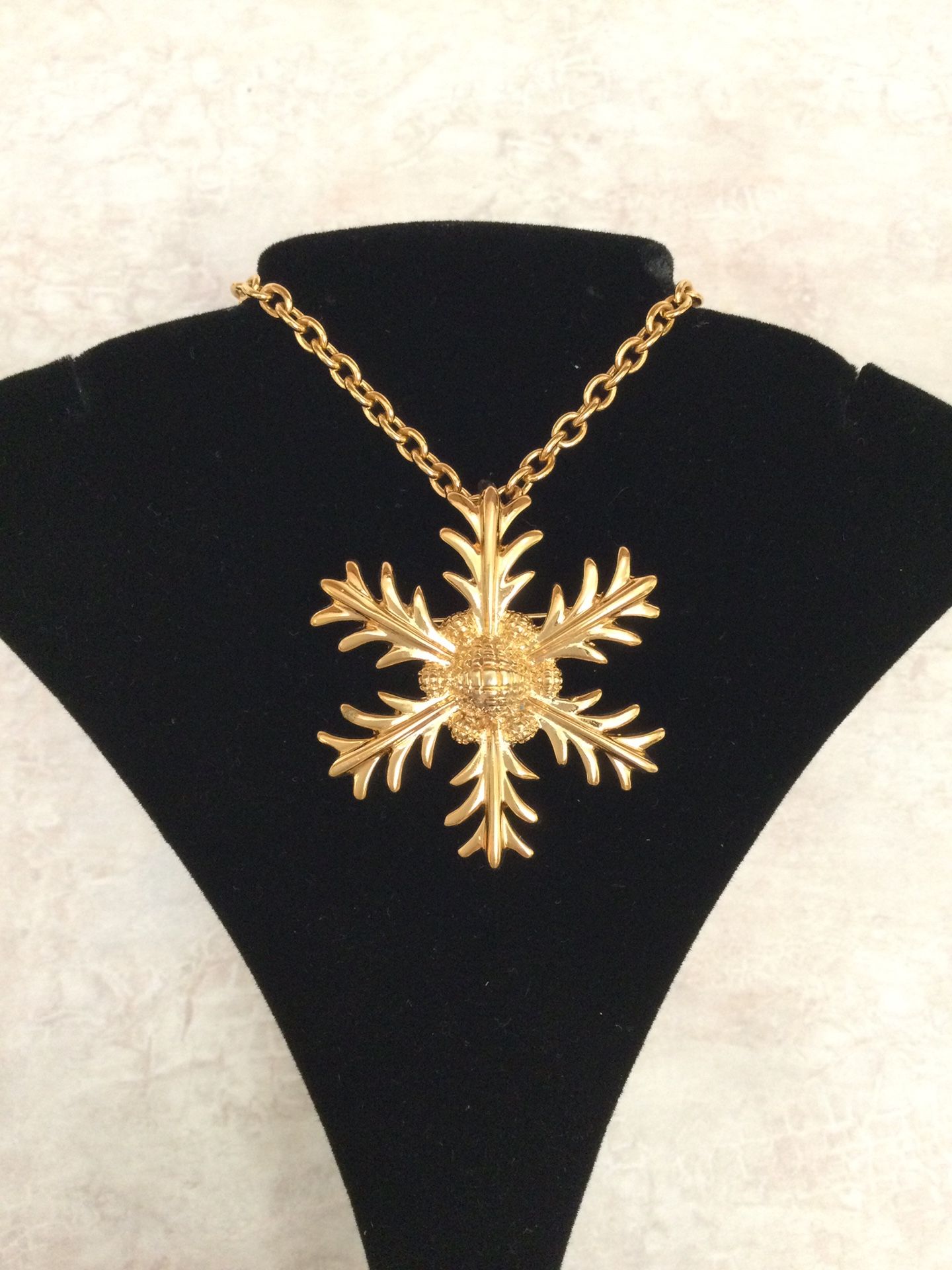 Napier Gold Snowflake Pendant / Brooch - (24” Chain)