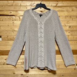 Talbots Womens Oatmeal Beige Cable Knit Pullover 100% Cotton Sweater Top size XL