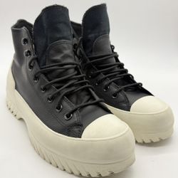 BLACK LEATHER CONVERSE CHUCK TAYLOR AS LUGGED 2.0 COUNTER CLIMATE BOOTS- SIZE 8