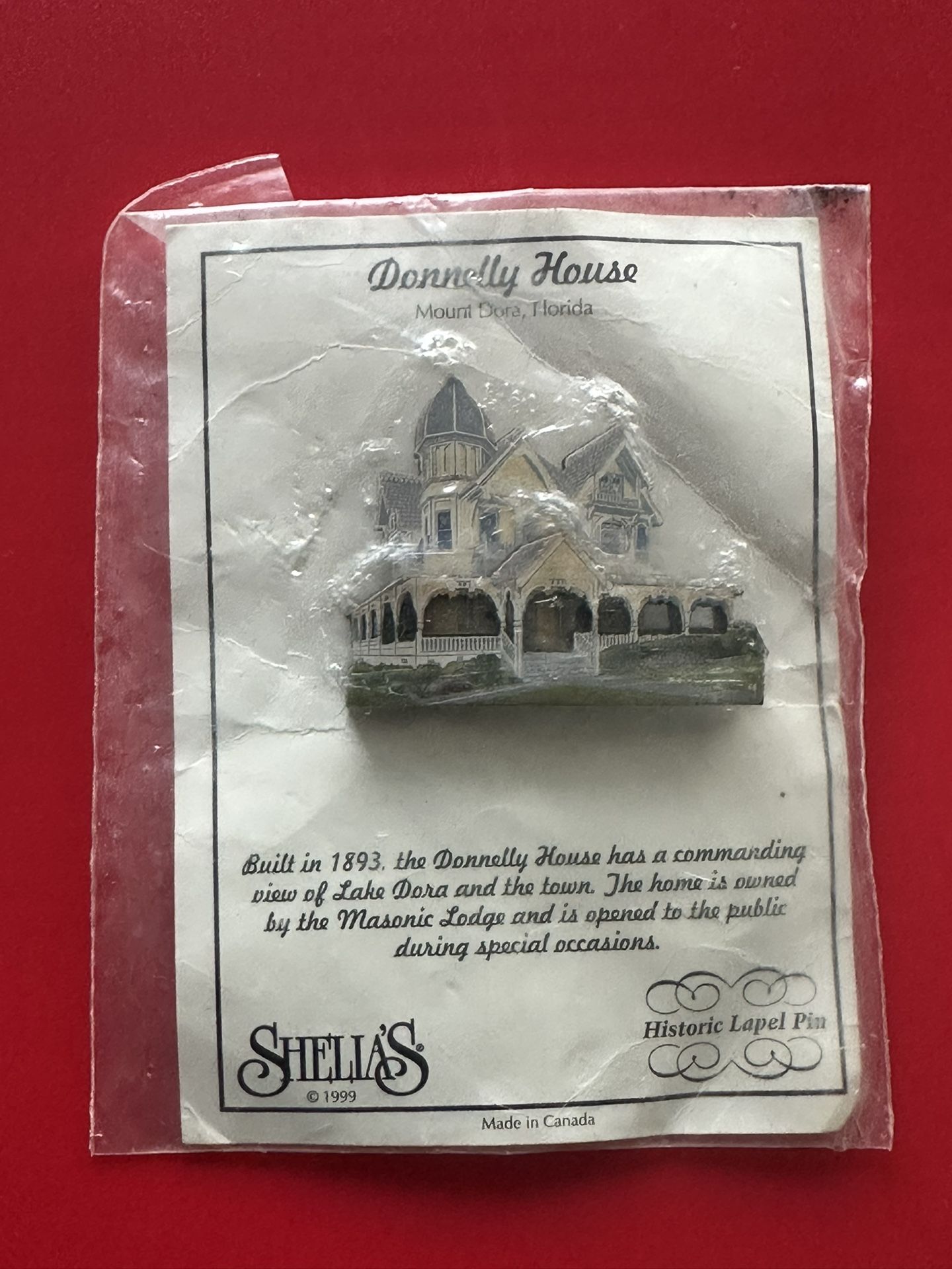 NOS Shelias Wooden Houses Pin Brooch