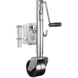 1,500 lbs. Linkloos Capacity sidewind Bolt-on Swivel Trailer Jack zinc Coated with Dual 6" casters.