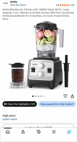 Aeitto 2-in-1 Countertop Blender and Grinder Combo
