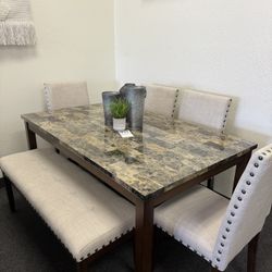 Dining table with 4 chairs and bench