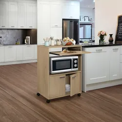 ​Mobile Kitchen Microwave Cart with Storage Cabinet & Sliding Shelf