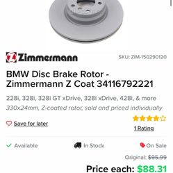 2 Zimmerman BMW Disc Rotors New