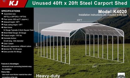 20’x40’ Metal Carport (unused) new in box. 2026 edition