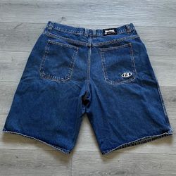 VINTAGE 90’s Y2K INTERSTATE JNCO’s BAGGY BLUE DENIM JEANS SIZE 42 EMBROIDERED LOGO