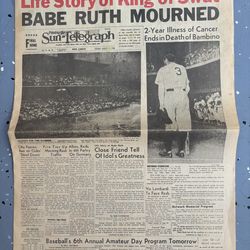 1948 newspaper - "Babe Ruth Mourned"