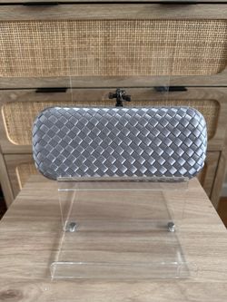 Silver Woven Silk Clutch 