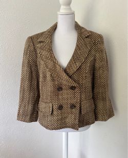 Worthington women’s Brown Tweed Cropped Double-Breasted Blazer size 16