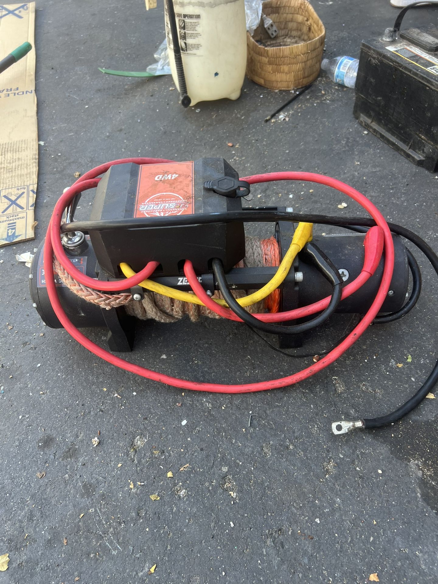 ZESUPER 9500 lb Electric Winch,12 Volt Winch with Wireless Handheld Remotes and Wired Switch,Hawse Fairlead,Hook,Synthetic Rope Waterproof IP68 Winch