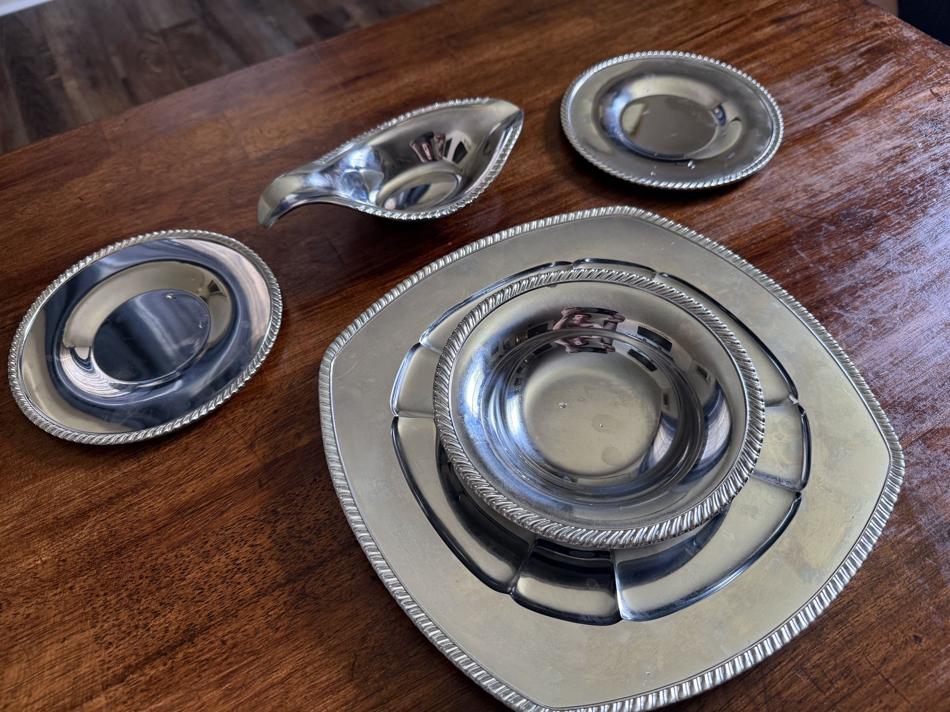 5-Piece Silver Serving Dish Set – Vintage Look