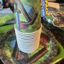 Minecraft 15 Paper Cups, 4 Small Paper Plates And 4 Big Paper plates. 