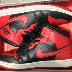 Nike Air Jordan 1 Mid Shoes in Black/White/Fire Red - Men Size 11

