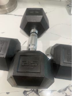 Pair of 25lb Rubber Hex Dumbbells