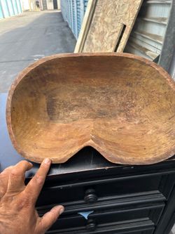 Hand Carved Wooden Bowl, Brown Wood Grain, Rustic Primitive Oval Trencher