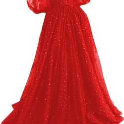Red Starry Prom Evening Gown Dress