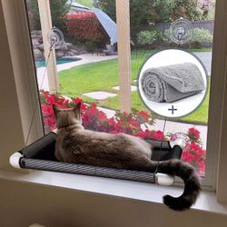 Cat Window Perch - Cat Hammocks for Window with Plush Pad, Space Saving Cat Bed, Pet Resting Seat Safety Holds Two Large Cats, Providing All Around 36