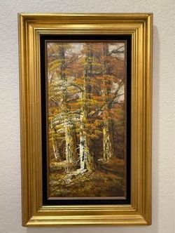 Vintage Forest Oil Painting - Artistic Interiors Certified Original (32" x 20")