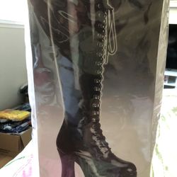 Halloween Costume Adult Black Patent Lace up  Boots