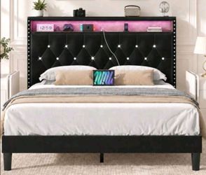 Full size Black Bed Frame with LED bed frame