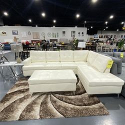 BRAND NEW WHITE LEATHER SECTIONAL!!  AVAILABLE !! ONLY $99 DOWN!! 