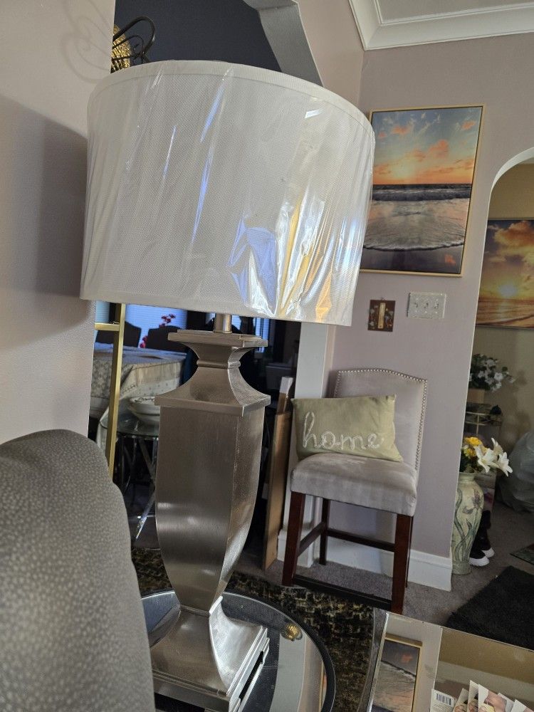 Beautiful Tall Silver Lamps/ Around 32 Inches Tall