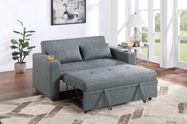 NEW! Blue Grey Sofa Bed, Sofabed, Convertible Sofa, Pull-Out Sofa Bed, Sofa bed with Cupholders, Sleeper Sofa, Small Sofa Bed, Gray Sofa Bed Couch
