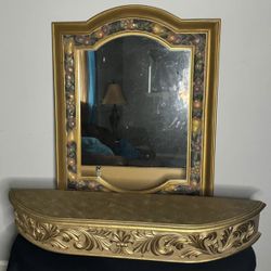 Vintage Tuscan -Style Ornate Wall Mirror Set- Fruit Motif Frame- Gold Accent - 27”x22”
