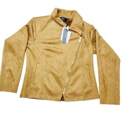 Tahari Moto Jacket Women Small Faux Leather Draped Full Zip Front Pockets New 